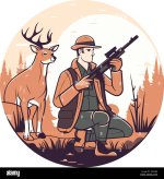 hunter-aims-rifle-at-deer-in-forest-isolated-2R595JR.jpg
